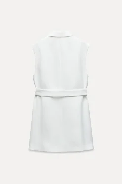 ZARA Blazers / Coletes|Vestidos^COLETE COMPRIDO CRUZADO COM CINTO Branco-marfim