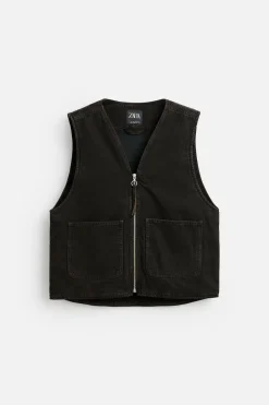 ZARA Blusões|Coletes^COLETE DE GANGA COM BOLSOS Castanho-escuro