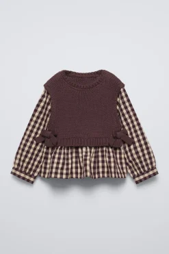 COLETE DE MALHA COMBINADO CAMISA XADREZ-ZARA Best Sale