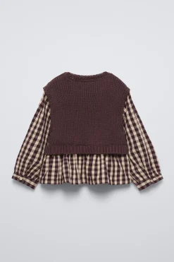 COLETE DE MALHA COMBINADO CAMISA XADREZ-ZARA Best Sale
