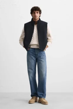 ZARA Vestuário De Inverno|Blusões^COLETE DE PANO COM FECHO DE CORRER Azul-marinho