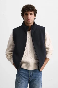 ZARA Vestuário De Inverno|Blusões^COLETE DE PANO COM FECHO DE CORRER Azul-marinho