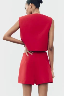 ZARA Blazers / Coletes^COLETE DECOTE REDONDO Vermelho