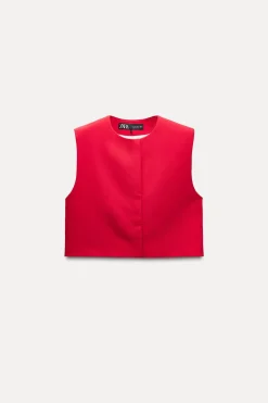 ZARA Blazers / Coletes^COLETE DECOTE REDONDO Vermelho