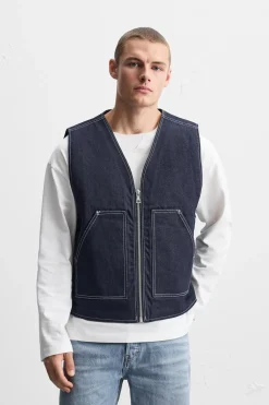 ZARA Blusões|Coletes^COLETE DENIM COM COSTURAS Azul