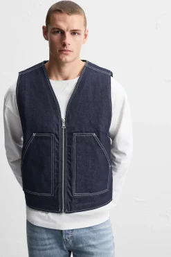 ZARA Blusões|Coletes^COLETE DENIM COM COSTURAS Azul