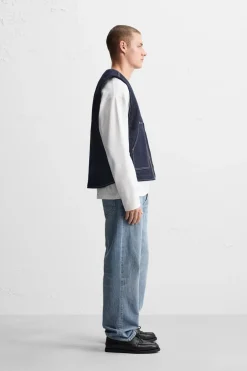 ZARA Blusões|Coletes^COLETE DENIM COM COSTURAS Azul