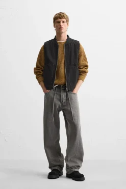 ZARA Blusões|Coletes^COLETE DENIM COMBINADO Preto