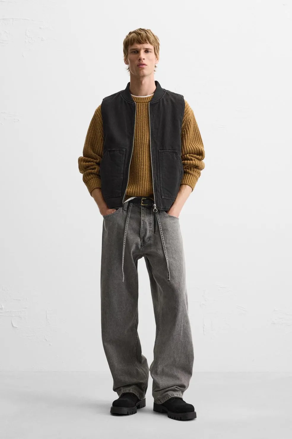 ZARA Blusões|Coletes^COLETE DENIM COMBINADO Preto
