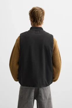 ZARA Blusões|Coletes^COLETE DENIM COMBINADO Preto