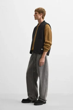 ZARA Blusões|Coletes^COLETE DENIM COMBINADO Preto