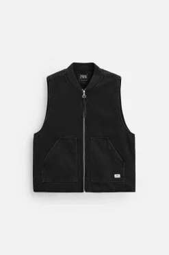 ZARA Blusões|Coletes^COLETE DENIM COMBINADO Preto