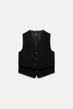 ZARA Blazers / Coletes^COLETE DUPLO COM PRESILHA Preto