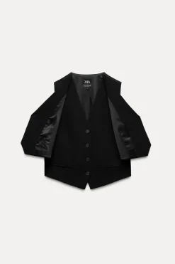 ZARA Blazers / Coletes^COLETE DUPLO COM PRESILHA Preto