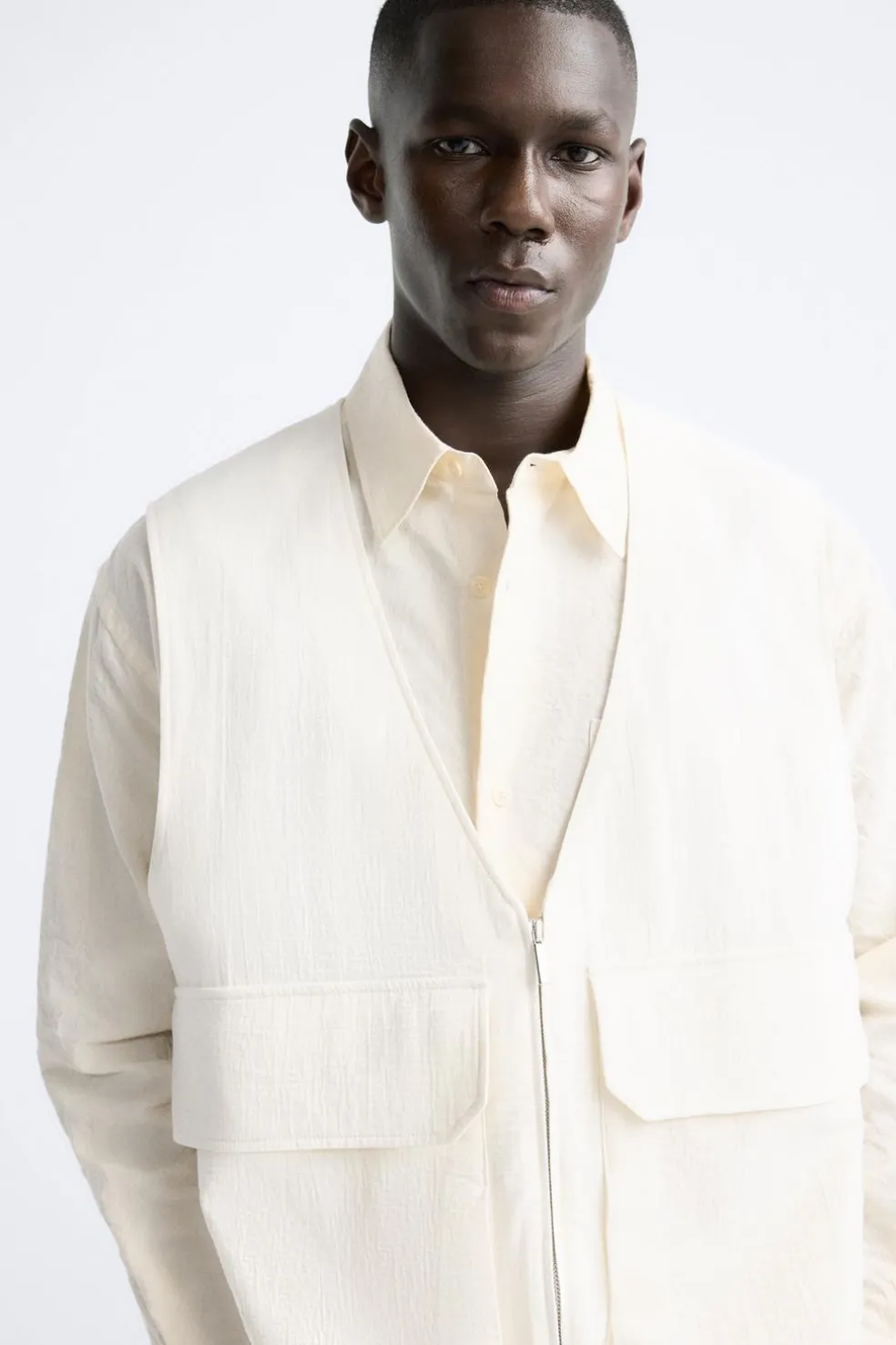 ZARA Coletes^COLETE EFEITO ENRUGADO Branco-marfim