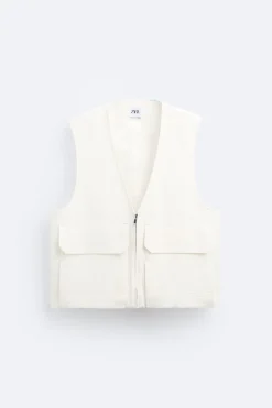 ZARA Coletes^COLETE EFEITO ENRUGADO Branco-marfim