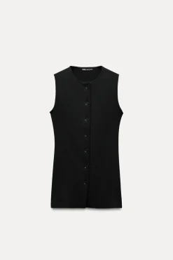 ZARA Blazers / Coletes^COLETE ELÁSTICO COM BOTÕES Preto