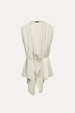 ZARA Blazers / Coletes^COLETE FLUIDO COM CINTO Areia