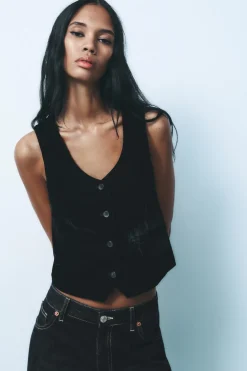 ZARA Blazers / Coletes^COLETE JUSTO DE VELUDO Preto
