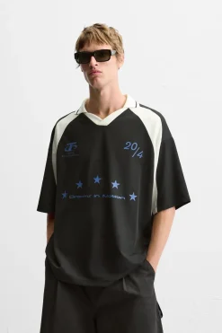 ZARA T-Shirts|Polos^COLOUR BLOCK POLO T-SHIRT WITH SLOGANS Preto
