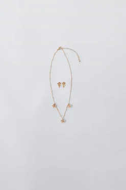CONJUNTO DE COLAR E BRINCOS DE CLIP COM FLORES-ZARA New