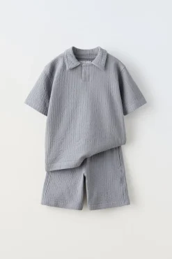 CONJUNTO DE POLO E CALÇÕES BERMUDA COM TEXTURA-ZARA Online