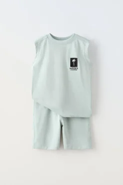 CONJUNTO FELPA T-SHIRT E CALÇÕES BERMUDA BORDADO-ZARA Sale