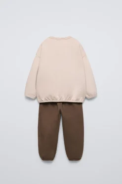 CONJUNTO JOGGING DE SWEATSHIRT E JOGGERS COM TEXTO EM FELPA-ZARA Fashion