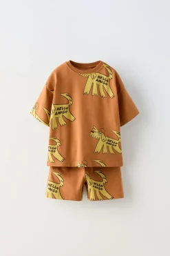 CONJUNTO JOGGING DE T-SHIRT E CALÇÕES BERMUDA COM CÃEZINHOS-ZARA Clearance