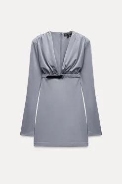 ZARA Vestidos^DRAPED DRESS WITH BELT Petróleo