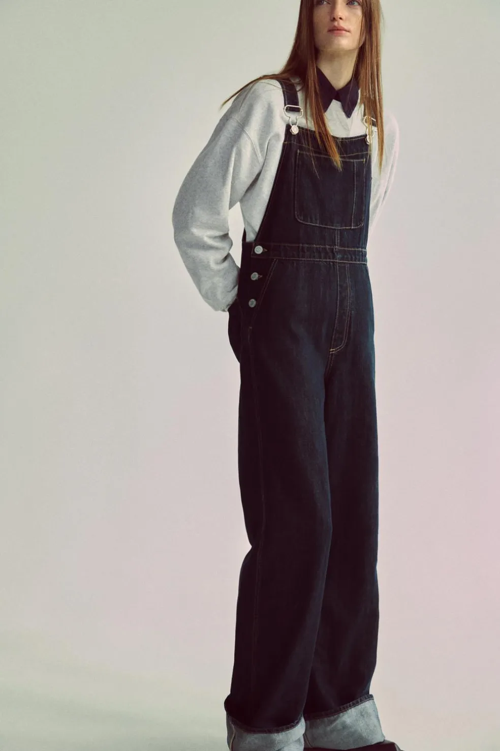 ZARA Vestidos^JARDINEIRAS COMPRIDAS EM GANGA TRF Índigo-escuro