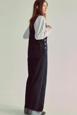 ZARA Vestidos^JARDINEIRAS COMPRIDAS EM GANGA TRF Índigo-escuro