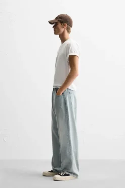 ZARA Calças De Ganga^JEANS BAGGY FIT Azul-claro