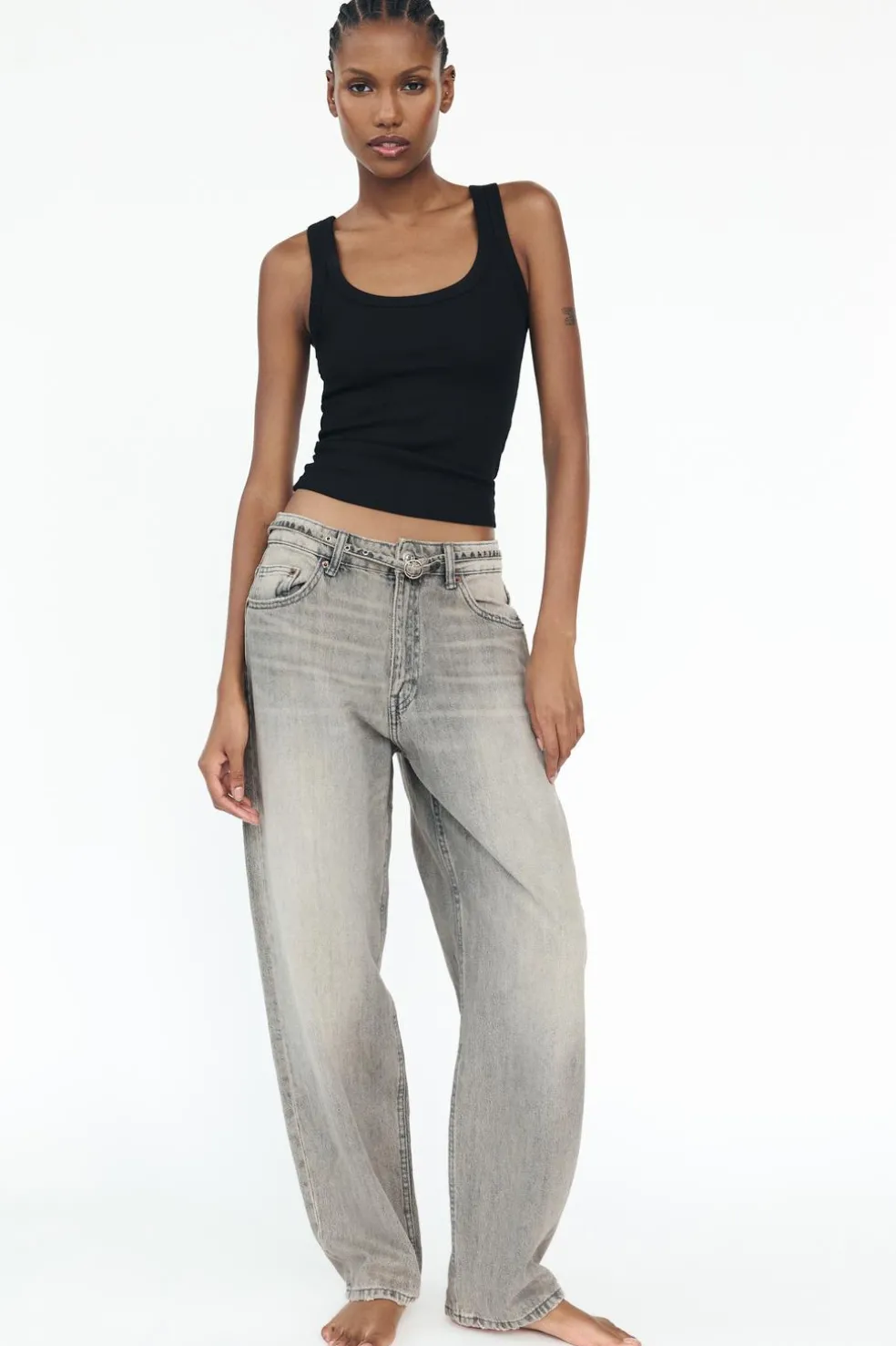 ZARA Jeans^JEANS TAILORED FIT BALLOON CINTURA MÉDIA Cinzento-médio