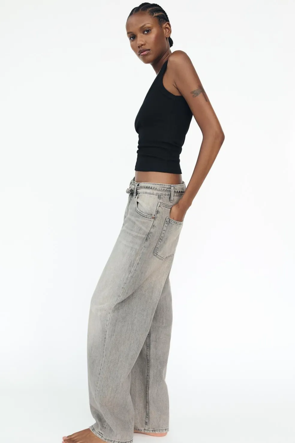 ZARA Jeans^JEANS TAILORED FIT BALLOON CINTURA MÉDIA Cinzento-médio