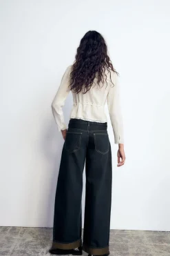 ZARA Jeans^JEANS TRF RELAXED MINI FOLD UP CINTURA BAIXA preto/amarelo