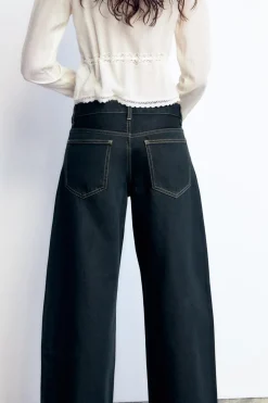 ZARA Jeans^JEANS TRF RELAXED MINI FOLD UP CINTURA BAIXA preto/amarelo
