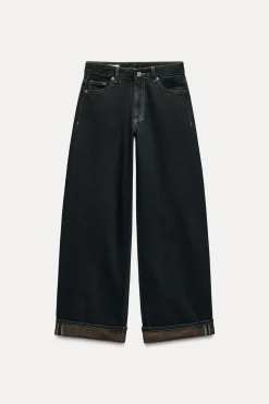 ZARA Jeans^JEANS TRF RELAXED MINI FOLD UP CINTURA BAIXA preto/amarelo