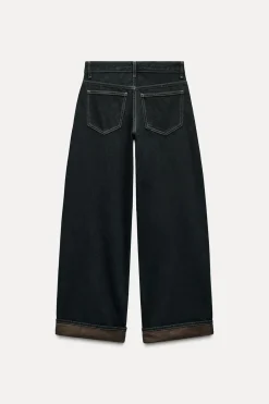 ZARA Jeans^JEANS TRF RELAXED MINI FOLD UP CINTURA BAIXA preto/amarelo