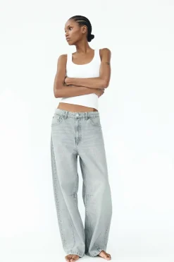 ZARA Jeans^JEANS TRF BAGGY BALLOON CINTURA MÉDIA Azul-claro