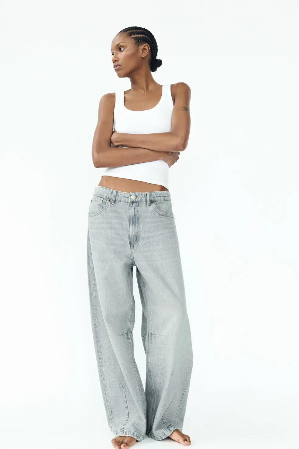 ZARA Jeans^JEANS TRF BAGGY BALLOON CINTURA MÉDIA Azul-claro