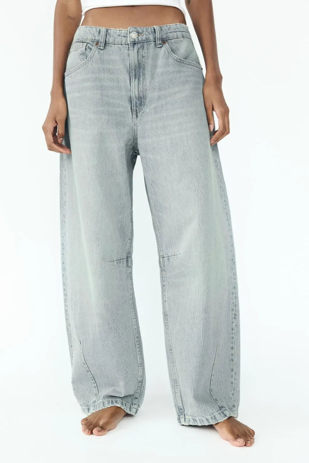 ZARA Jeans^JEANS TRF BAGGY BALLOON CINTURA MÉDIA Azul-claro