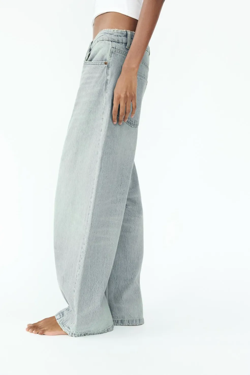 ZARA Jeans^JEANS TRF BAGGY BALLOON CINTURA MÉDIA Azul-claro