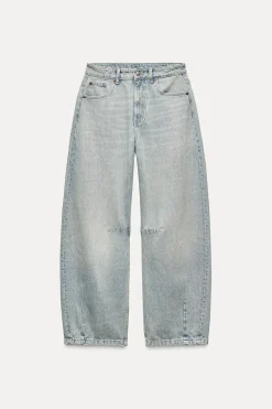 ZARA Jeans^JEANS TRF BAGGY BALLOON CINTURA MÉDIA Azul-claro