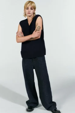 ZARA Jeans^JEANS TRF BAGGY BRILHO CINTURA SUBIDA Índigo-escuro