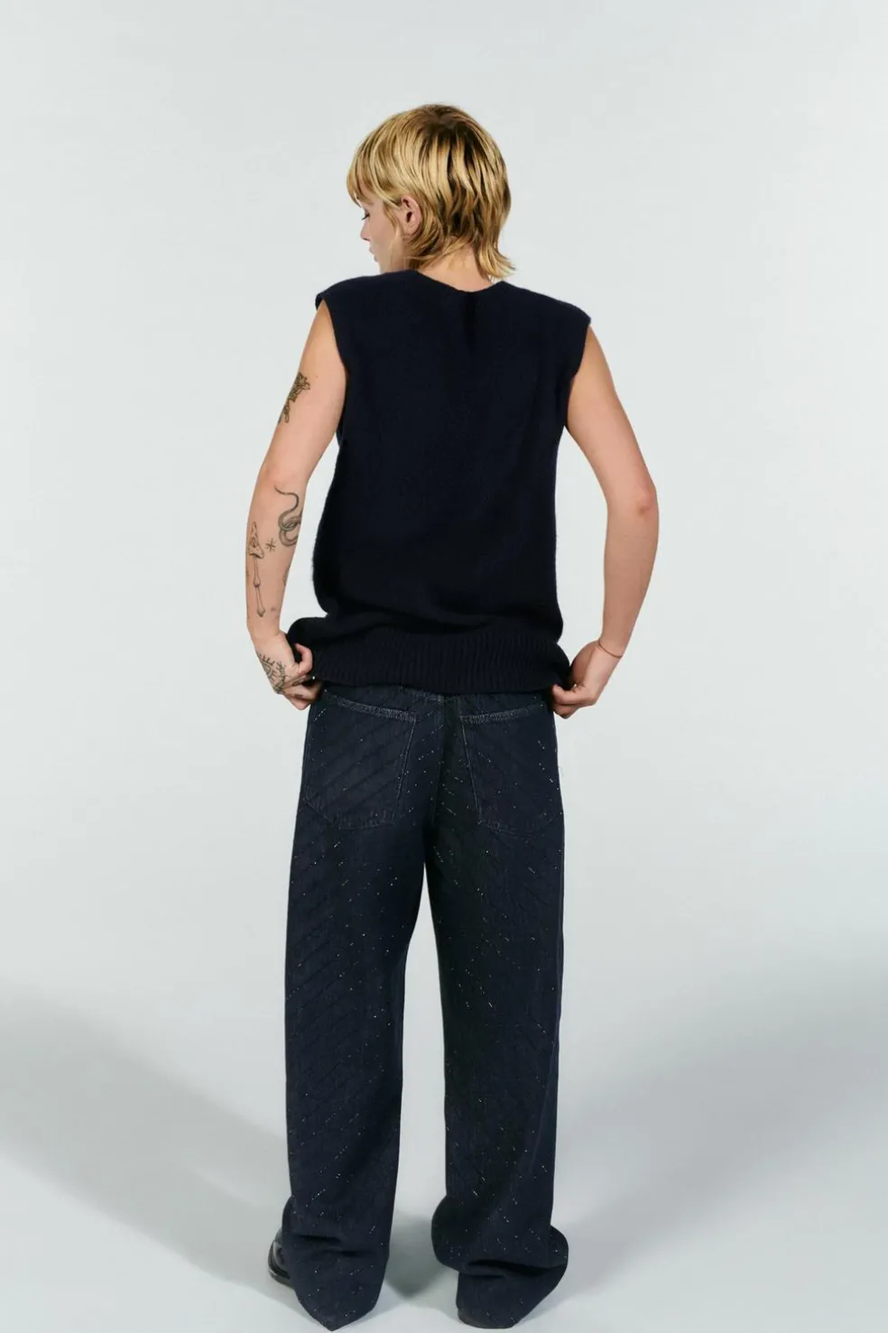 ZARA Jeans^JEANS TRF BAGGY BRILHO CINTURA SUBIDA Índigo-escuro