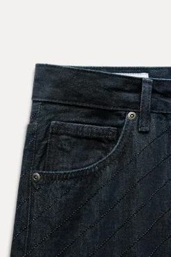 ZARA Jeans^JEANS TRF BAGGY BRILHO CINTURA SUBIDA Índigo-escuro