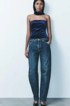 ZARA Jeans^JEANS TRF BALLOON CINTURA MÉDIA Azul-marinho