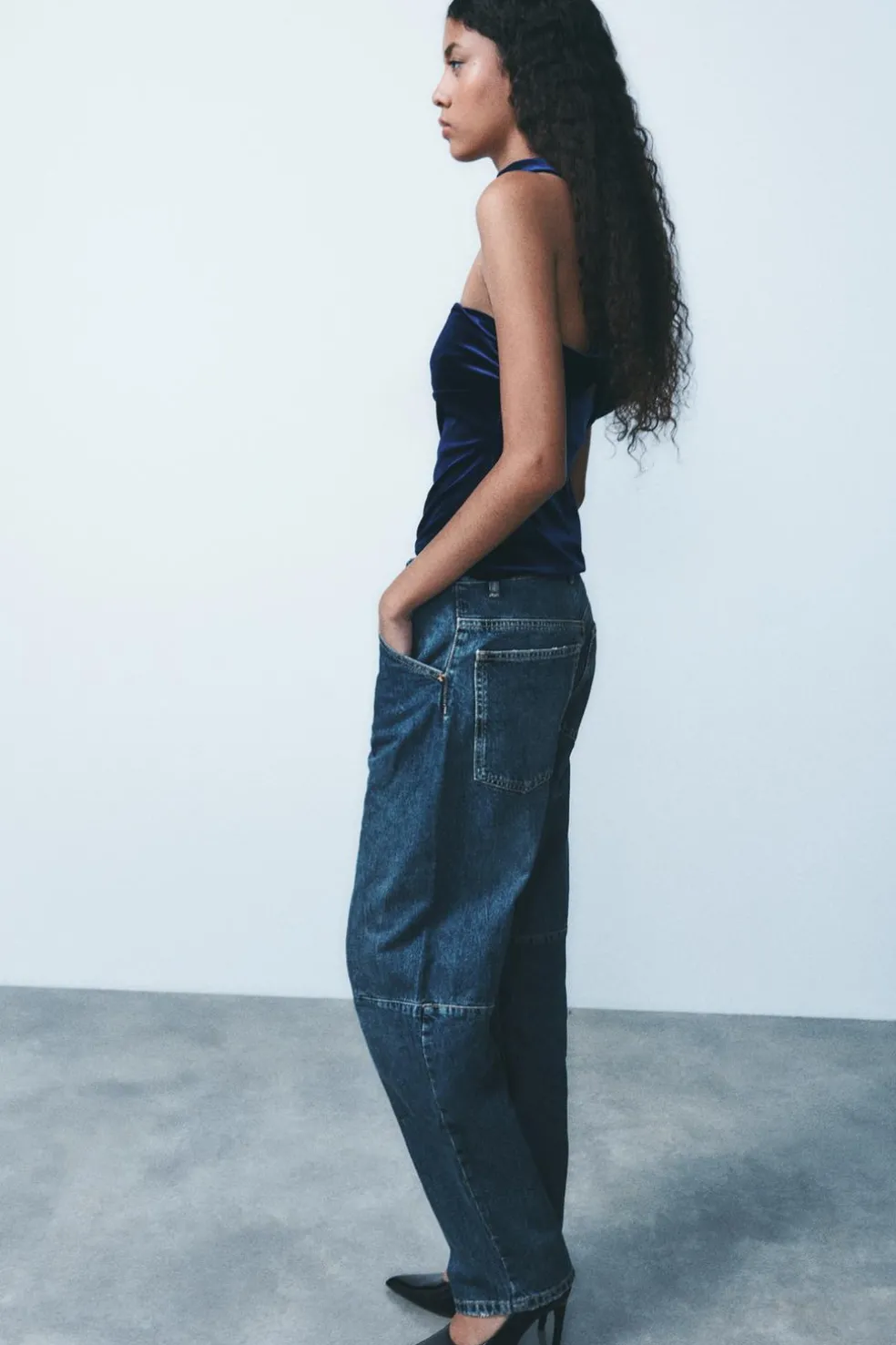ZARA Jeans^JEANS TRF BALLOON CINTURA MÉDIA Azul-marinho