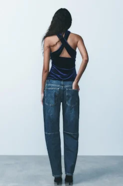 ZARA Jeans^JEANS TRF BALLOON CINTURA MÉDIA Azul-marinho